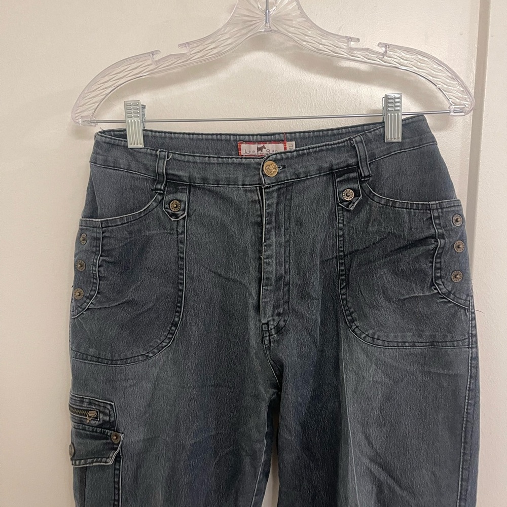 Vintage Y2K Cargo Alt Gray Washed Boyfriend Jeans with Button Pocket Detail